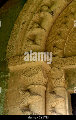 Norman doorway detail, St. Michael`s Church, Barford St. Michael, Oxfordshire, UK Stock Photo